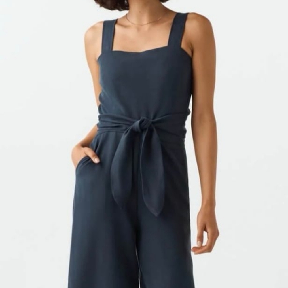 VETTA Dark Blue Navy Two Piece Apron Convertible Jumpsuit
